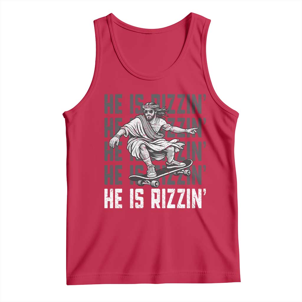 He Is Rizzin Funny Christian Easter Skateboarding Jesus Meme Tank Top Faith Humor Trendy Youth Gift TS02 Red Print Your Wear
