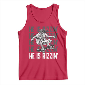 He Is Rizzin Funny Christian Easter Skateboarding Jesus Meme Tank Top Faith Humor Trendy Youth Gift TS02 Red Print Your Wear