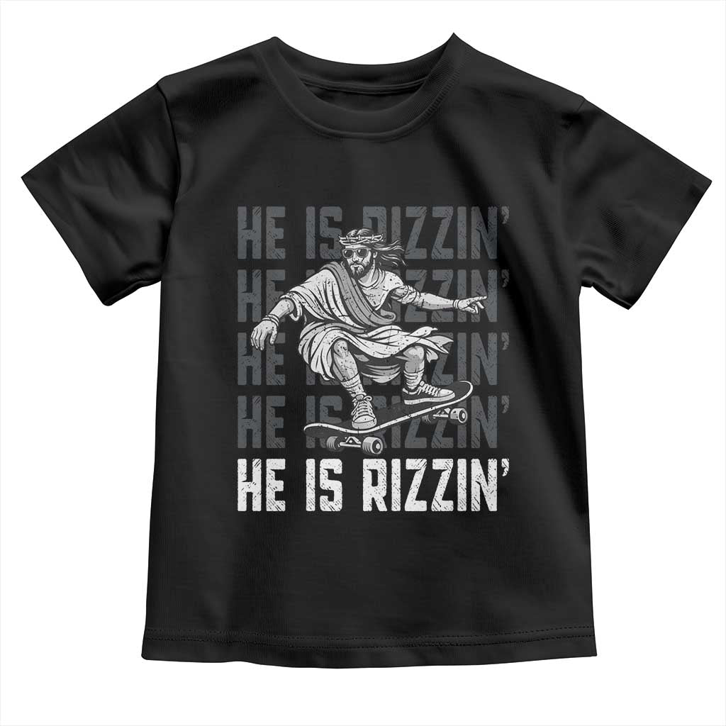 He Is Rizzin Funny Christian Easter Skateboarding Jesus Meme Toddler T Shirt Faith Humor Trendy Youth Gift TS02 Black Print Your Wear