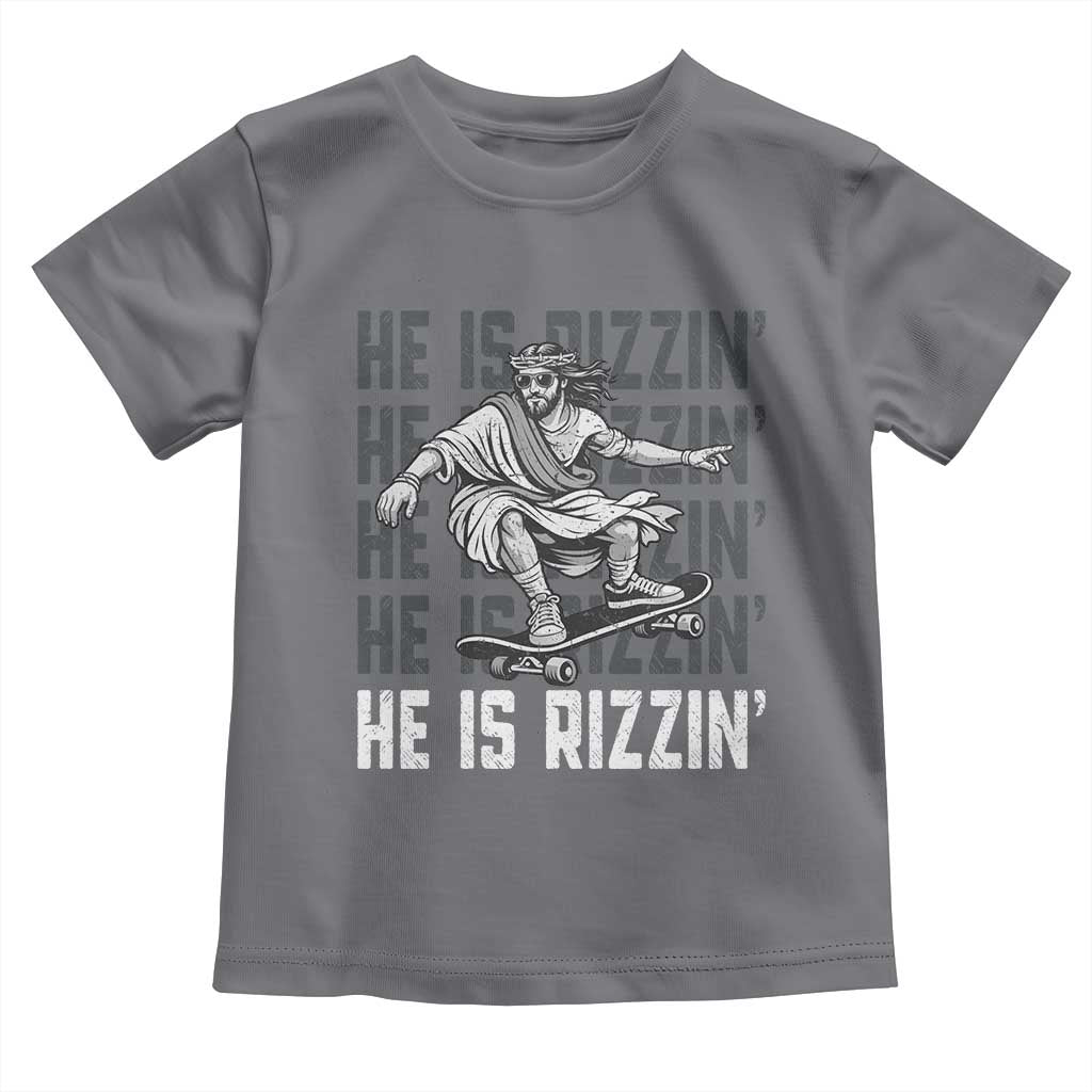 He Is Rizzin Funny Christian Easter Skateboarding Jesus Meme Toddler T Shirt Faith Humor Trendy Youth Gift TS02 Charcoal Print Your Wear