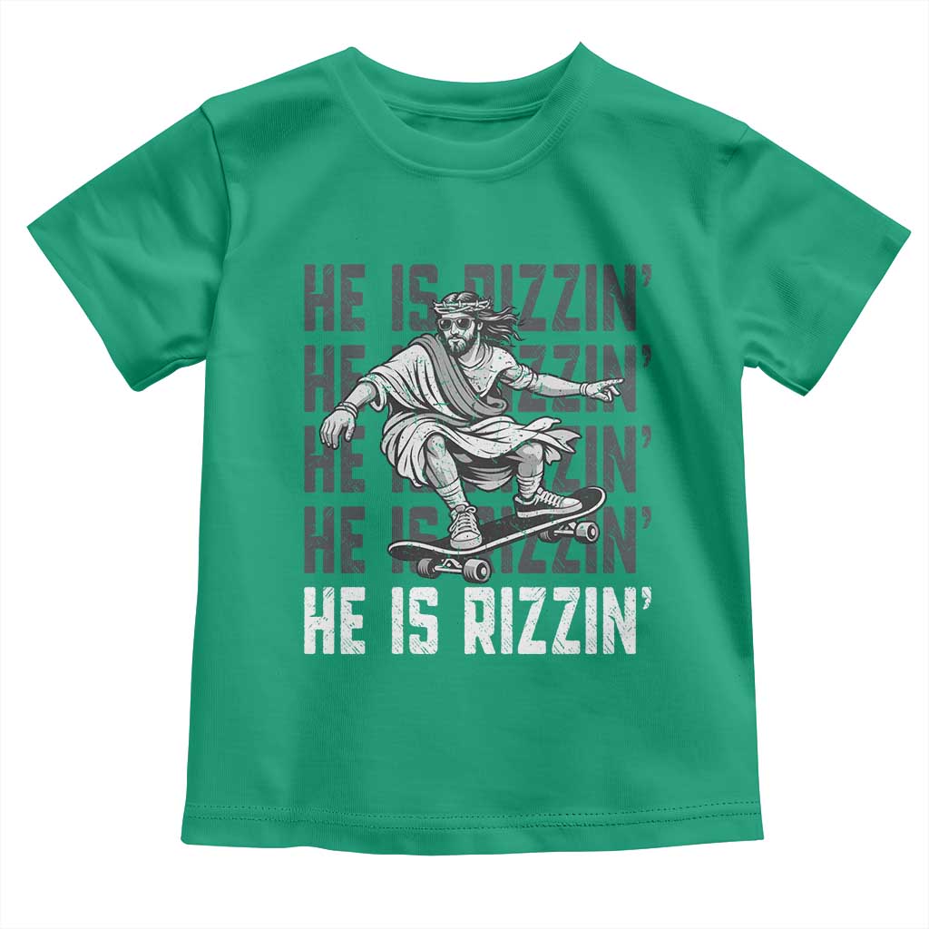 He Is Rizzin Funny Christian Easter Skateboarding Jesus Meme Toddler T Shirt Faith Humor Trendy Youth Gift TS02 Irish Green Print Your Wear