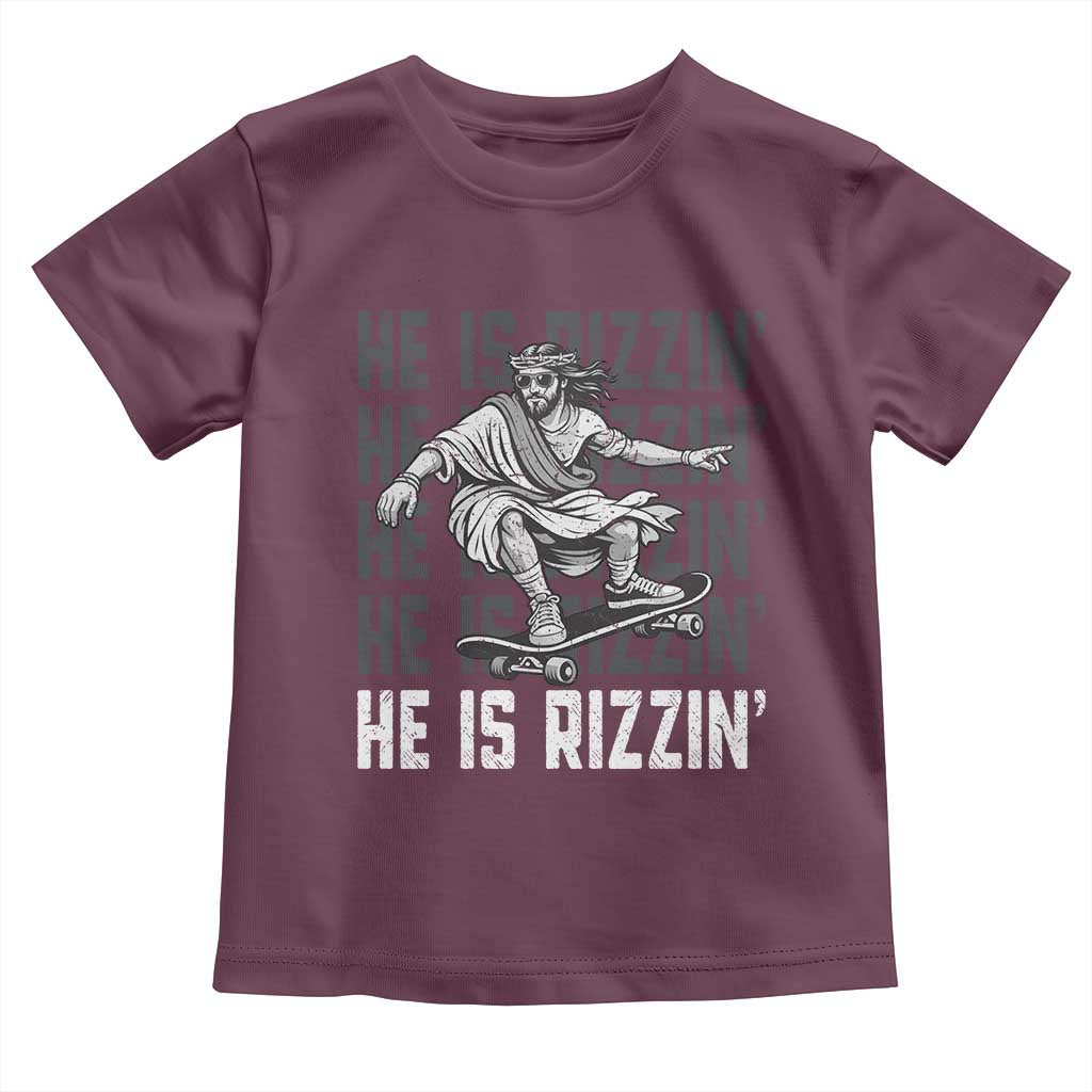 He Is Rizzin Funny Christian Easter Skateboarding Jesus Meme Toddler T Shirt Faith Humor Trendy Youth Gift TS02 Maroon Print Your Wear