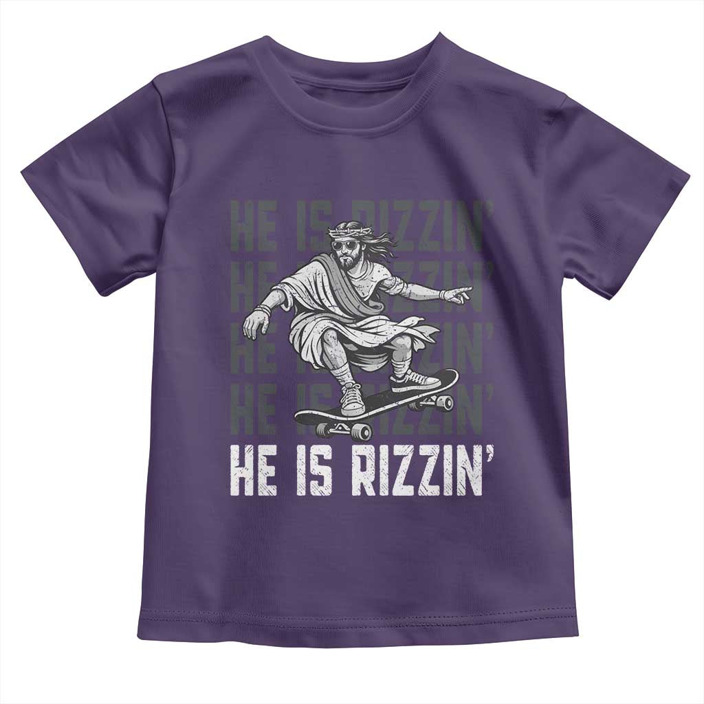 He Is Rizzin Funny Christian Easter Skateboarding Jesus Meme Toddler T Shirt Faith Humor Trendy Youth Gift TS02 Purple Print Your Wear
