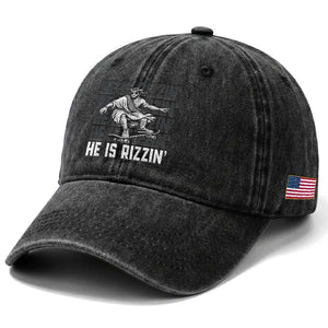 He Is Rizzin Funny Christian Easter Skateboarding Jesus Meme Washed Cotton Baseball Cap Faith Humor Trendy Youth Gift TS02 Print Your Wear