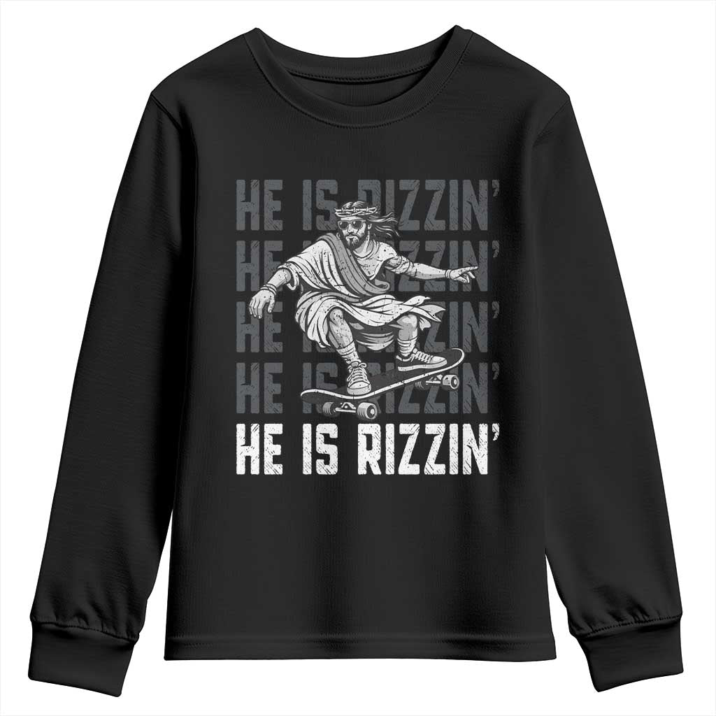 He Is Rizzin Funny Christian Easter Skateboarding Jesus Meme Youth Sweatshirt Faith Humor Trendy Youth Gift TS02 Black Print Your Wear