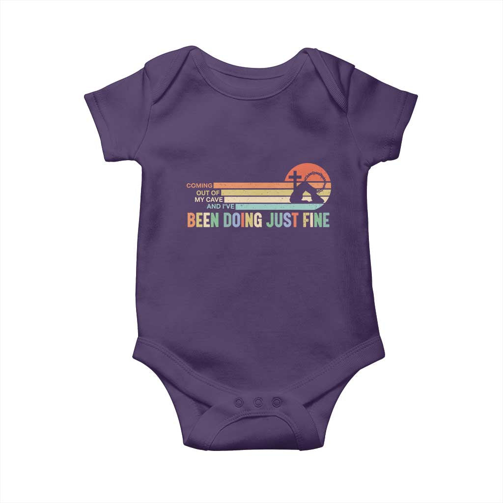 Retro Coming Out Of My Cave Christian Easter Parody Baby Onesie I’ve Been Doing Just Fine Resurrection Humor Faith Gift TS02 Purple Print Your Wear