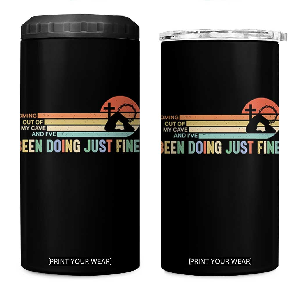 Retro Coming Out Of My Cave Christian Easter Parody 4 in 1 Can Cooler Tumbler I’ve Been Doing Just Fine Resurrection Humor Faith Gift TS02 One Size: 16 oz Black Print Your Wear