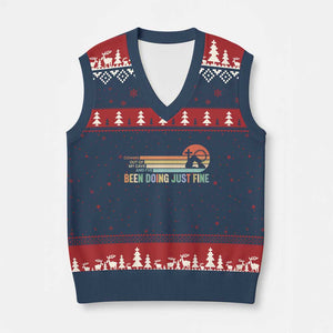 Retro Coming Out Of My Cave Christian Easter Parody V-Neck Knit Sweater Vest I’ve Been Doing Just Fine Resurrection Humor Faith Gift TS02 Navy Red Print Your Wear