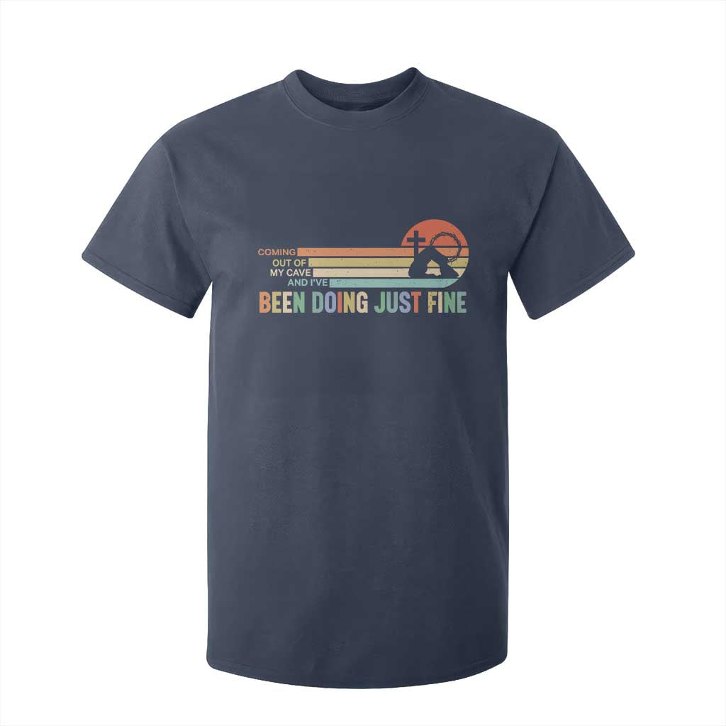 Retro Coming Out Of My Cave Christian Easter Parody T Shirt For Kid I’ve Been Doing Just Fine Resurrection Humor Faith Gift TS02 Navy Print Your Wear