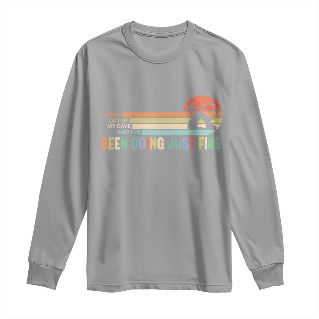 Retro Coming Out Of My Cave Christian Easter Parody Long Sleeve Shirt I’ve Been Doing Just Fine Resurrection Humor Faith Gift TS02 Sport Gray Print Your Wear