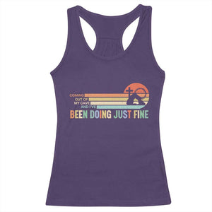 Retro Coming Out Of My Cave Christian Easter Parody Racerback Tank Top I’ve Been Doing Just Fine Resurrection Humor Faith Gift TS02 Purple Print Your Wear