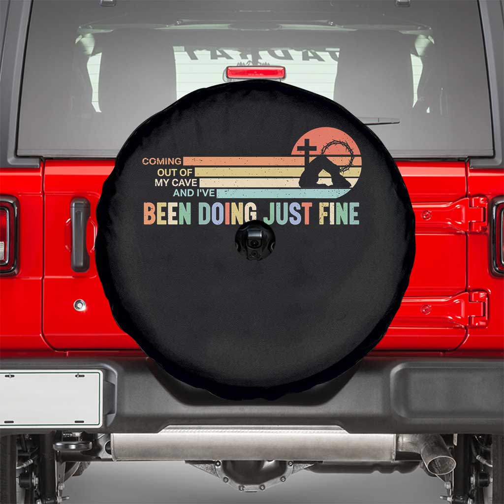 Retro Coming Out Of My Cave Christian Easter Parody Spare Tire Cover I’ve Been Doing Just Fine Resurrection Humor Faith Gift TS02 Black Print Your Wear