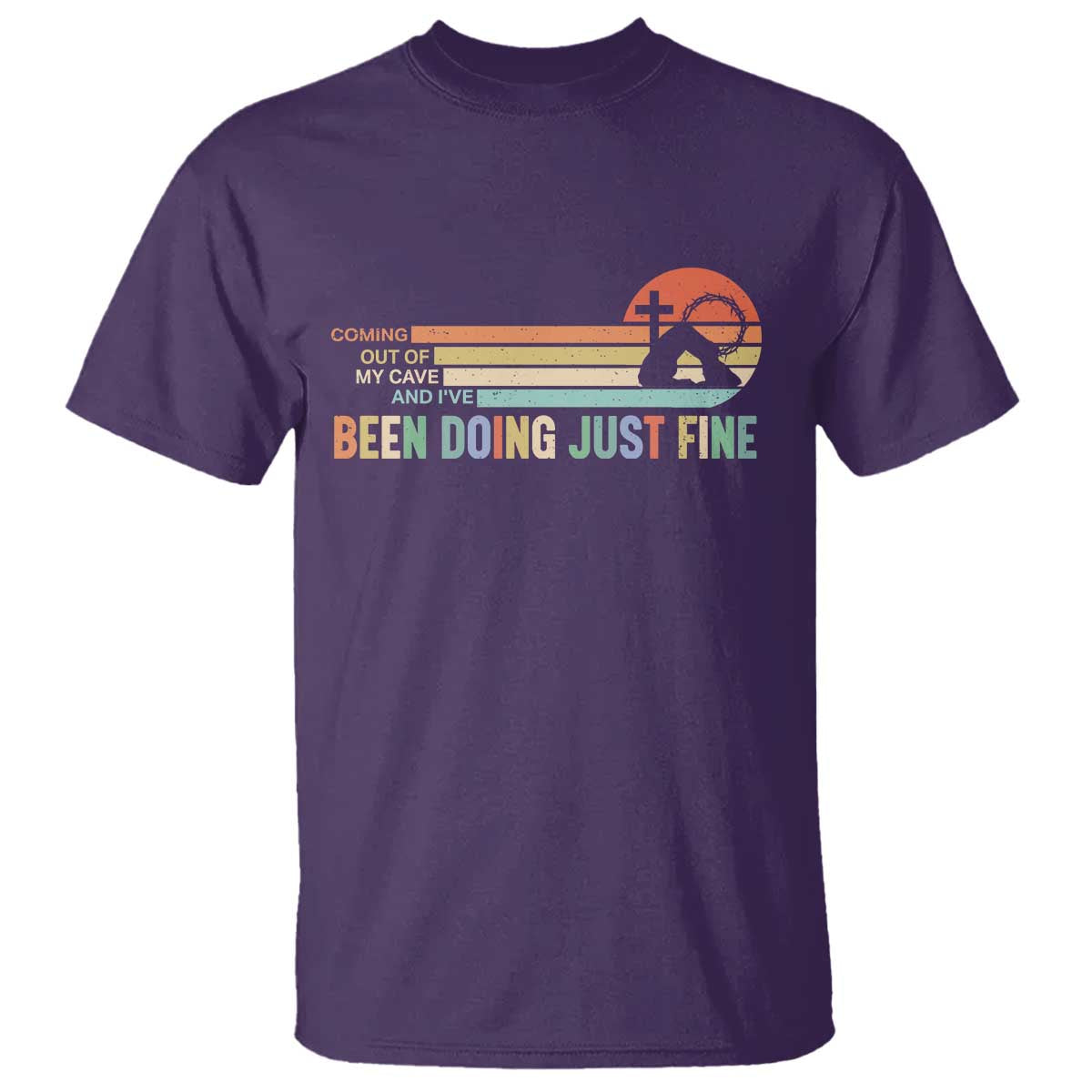 Retro Coming Out Of My Cave Christian Easter Parody T Shirt I’ve Been Doing Just Fine Resurrection Humor Faith Gift TS02 Purple Print Your Wear