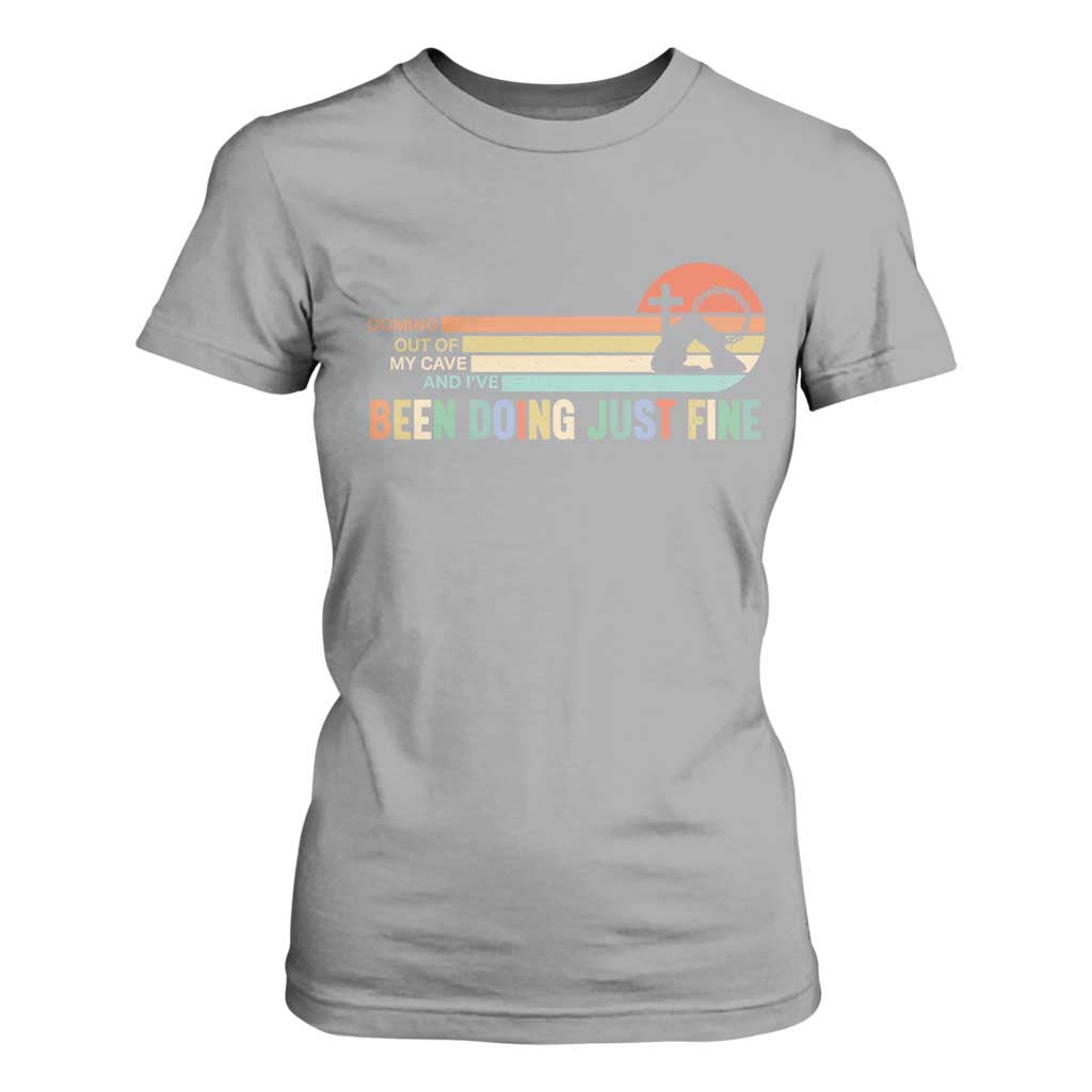 Retro Coming Out Of My Cave Christian Easter Parody T Shirt For Women I’ve Been Doing Just Fine Resurrection Humor Faith Gift TS02 Sport Gray Print Your Wear