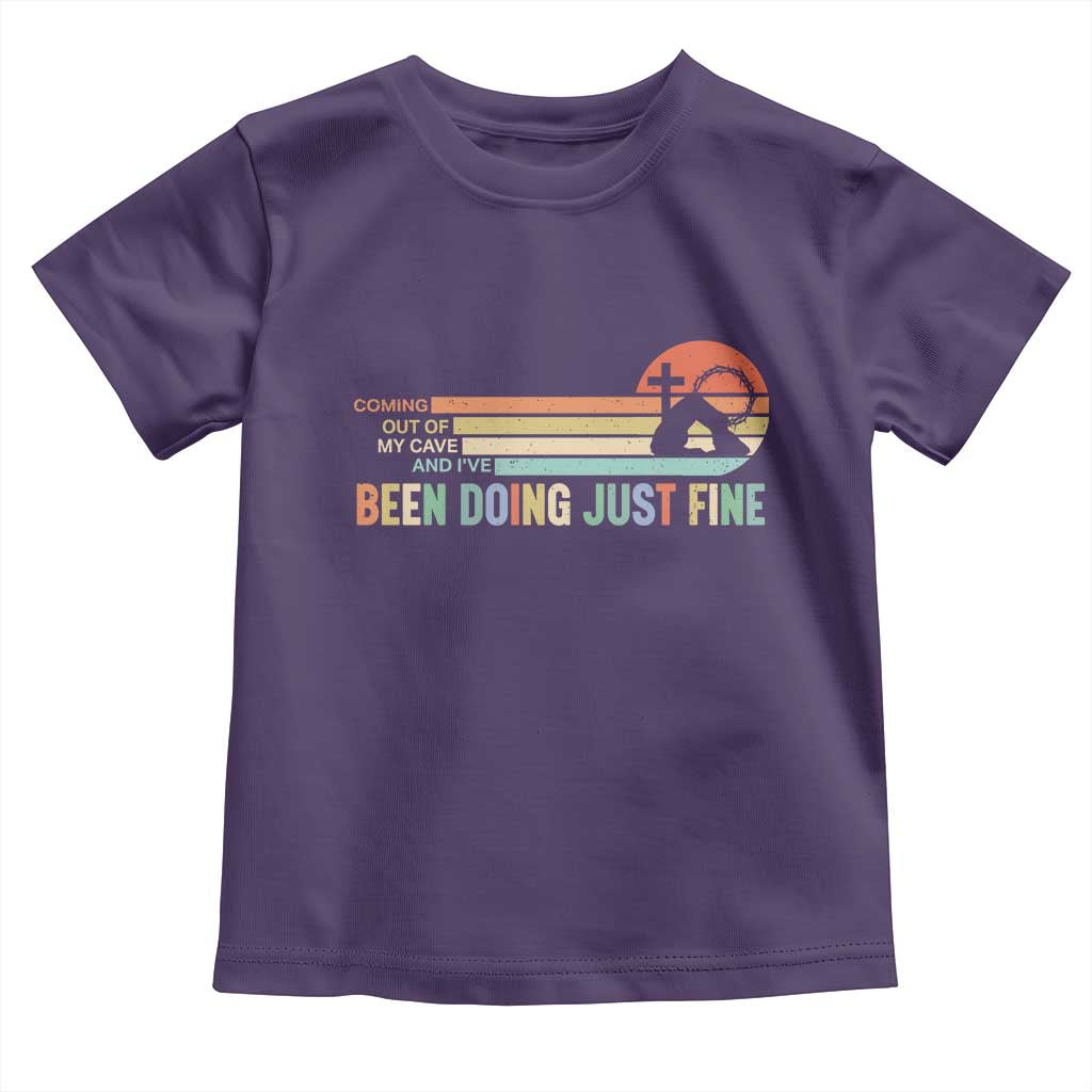 Retro Coming Out Of My Cave Christian Easter Parody Toddler T Shirt I’ve Been Doing Just Fine Resurrection Humor Faith Gift TS02 Purple Print Your Wear