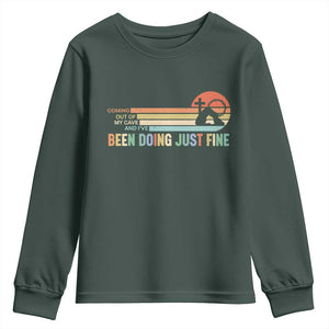 Retro Coming Out Of My Cave Christian Easter Parody Youth Sweatshirt I’ve Been Doing Just Fine Resurrection Humor Faith Gift TS02 Dark Forest Green Print Your Wear