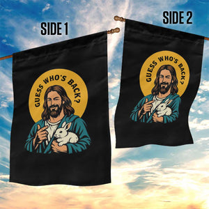Guess Who is Back Funny Christian Easter Garden Flag Winking Jesus with Lamb Cute Resurrection Humor Gift TS02 Print Your Wear