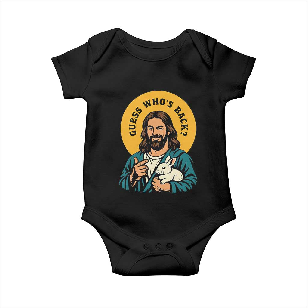 Guess Who is Back Funny Christian Easter Baby Onesie Winking Jesus with Lamb Cute Resurrection Humor Gift TS02 Black Print Your Wear