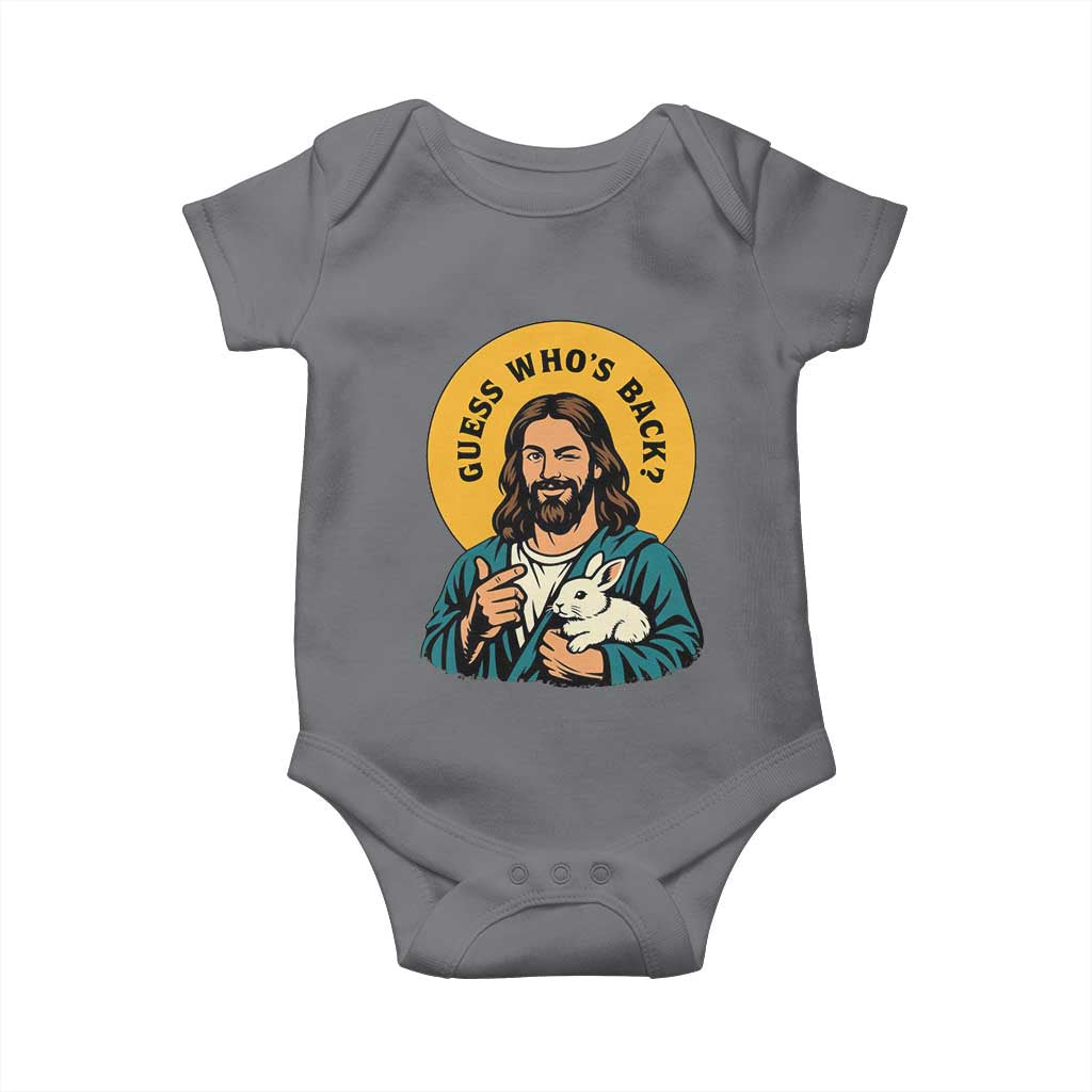 Guess Who is Back Funny Christian Easter Baby Onesie Winking Jesus with Lamb Cute Resurrection Humor Gift TS02 Charcoal Print Your Wear