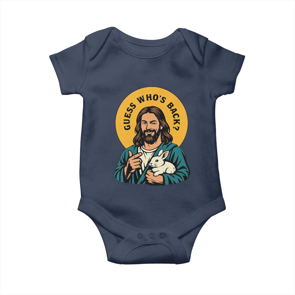 Guess Who is Back Funny Christian Easter Baby Onesie Winking Jesus with Lamb Cute Resurrection Humor Gift TS02 Navy Print Your Wear