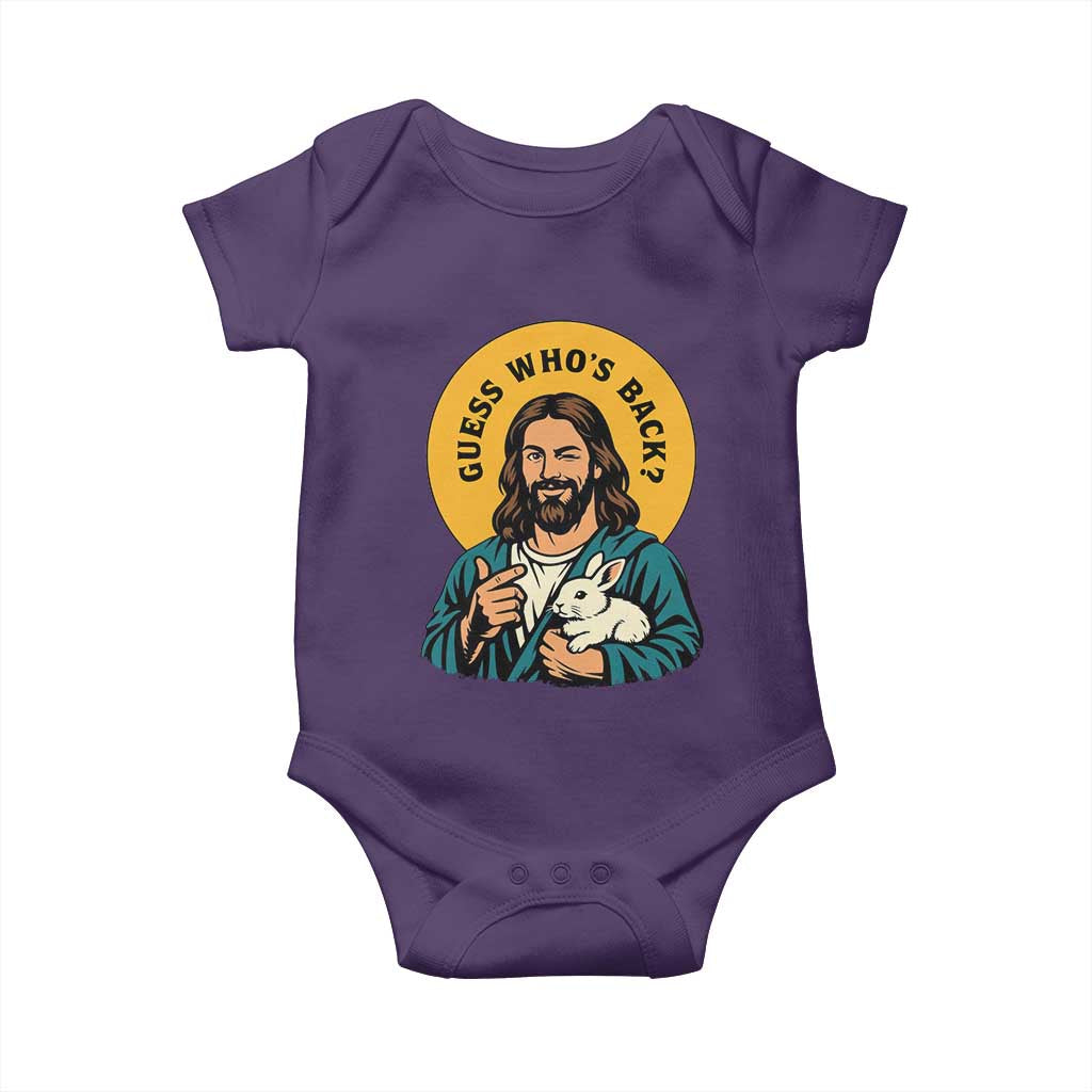 Guess Who is Back Funny Christian Easter Baby Onesie Winking Jesus with Lamb Cute Resurrection Humor Gift TS02 Purple Print Your Wear