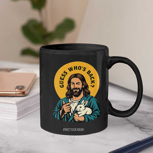 Guess Who is Back Funny Christian Easter Coffee Mug Winking Jesus with Lamb Cute Resurrection Humor Gift TS02 Print Your Wear
