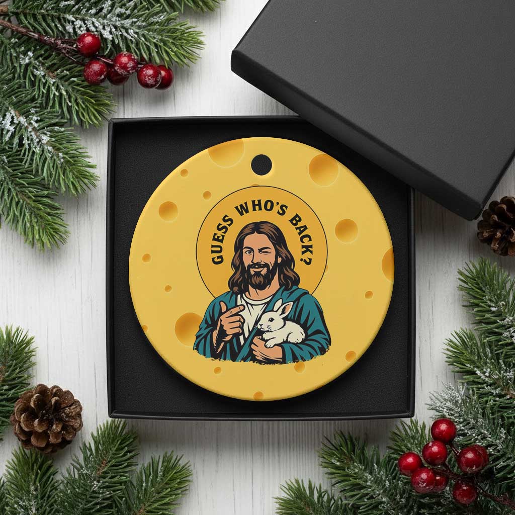 Guess Who is Back Funny Christian Easter Ceramic Ornament Winking Jesus with Lamb Cute Resurrection Humor Gift TS02 1pc Yellow Cheese Print Your Wear