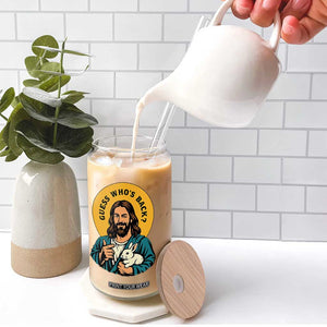 Guess Who is Back Funny Christian Easter Glass Can Winking Jesus with Lamb Cute Resurrection Humor Gift TS02 Print Your Wear