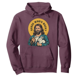 Guess Who is Back Funny Christian Easter Hoodie Winking Jesus with Lamb Cute Resurrection Humor Gift TS02 Maroon Print Your Wear