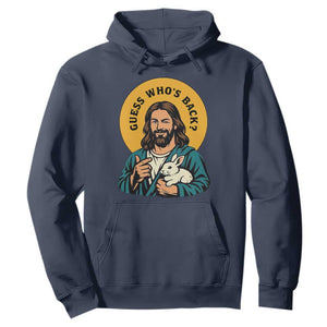 Guess Who is Back Funny Christian Easter Hoodie Winking Jesus with Lamb Cute Resurrection Humor Gift TS02 Navy Print Your Wear