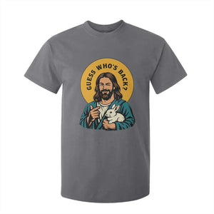 Guess Who is Back Funny Christian Easter T Shirt For Kid Winking Jesus with Lamb Cute Resurrection Humor Gift TS02 Charcoal Print Your Wear