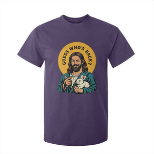 Guess Who is Back Funny Christian Easter T Shirt For Kid Winking Jesus with Lamb Cute Resurrection Humor Gift TS02 Purple Print Your Wear