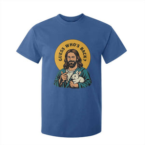 Guess Who is Back Funny Christian Easter T Shirt For Kid Winking Jesus with Lamb Cute Resurrection Humor Gift TS02 Royal Blue Print Your Wear