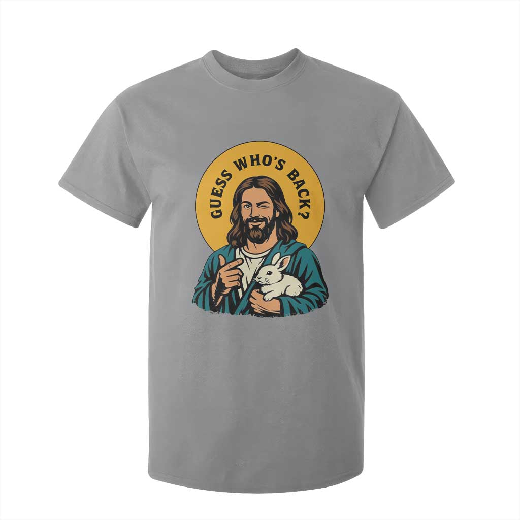 Guess Who is Back Funny Christian Easter T Shirt For Kid Winking Jesus with Lamb Cute Resurrection Humor Gift TS02 Sport Gray Print Your Wear