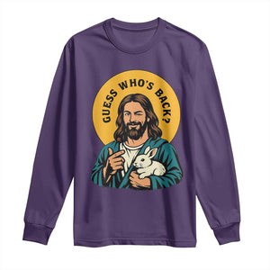 Guess Who is Back Funny Christian Easter Long Sleeve Shirt Winking Jesus with Lamb Cute Resurrection Humor Gift TS02 Purple Print Your Wear