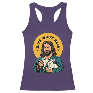Guess Who is Back Funny Christian Easter Racerback Tank Top Winking Jesus with Lamb Cute Resurrection Humor Gift TS02 Purple Print Your Wear
