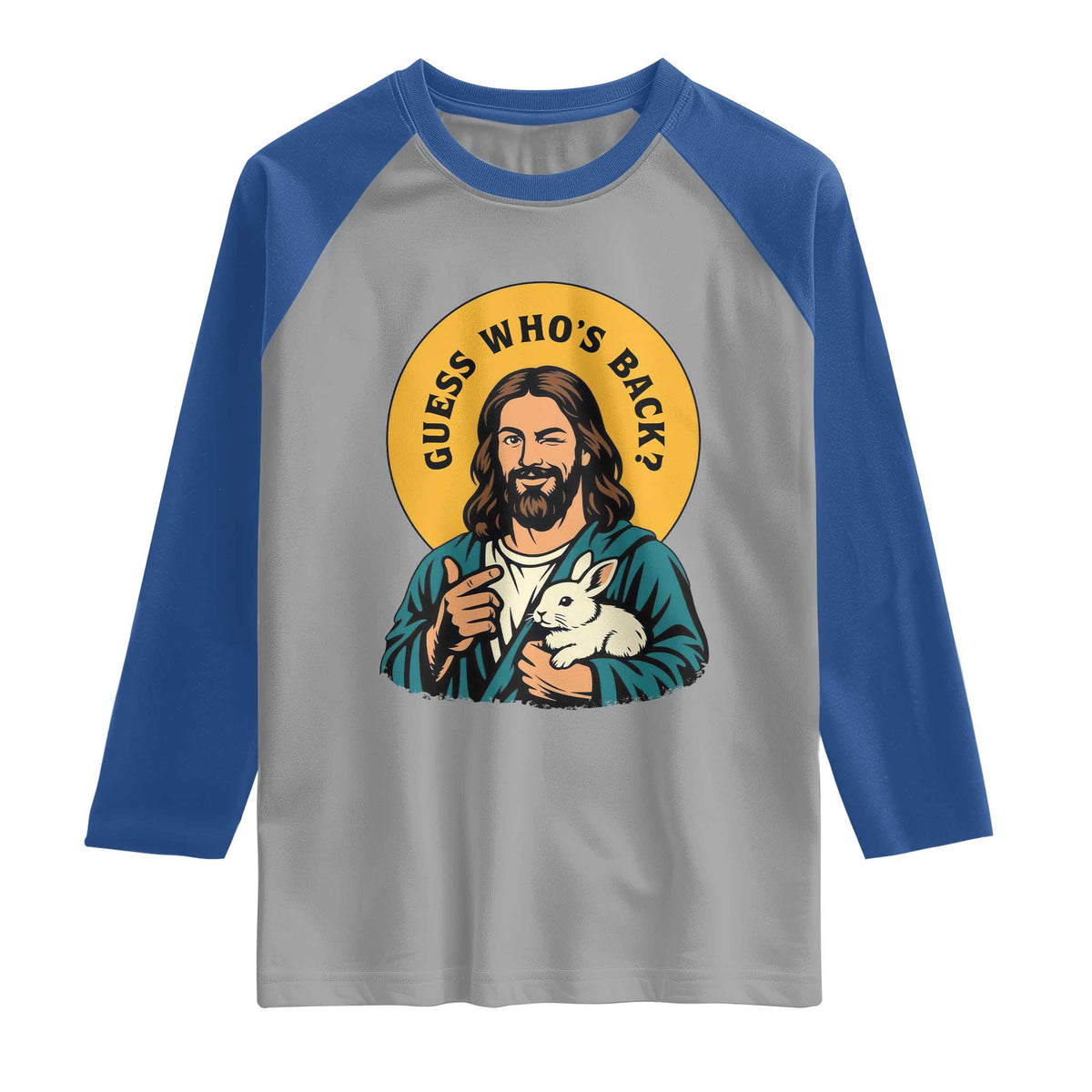 Guess Who is Back Funny Christian Easter Raglan Shirt Winking Jesus with Lamb Cute Resurrection Humor Gift TS02 Sport Gray Royal Print Your Wear