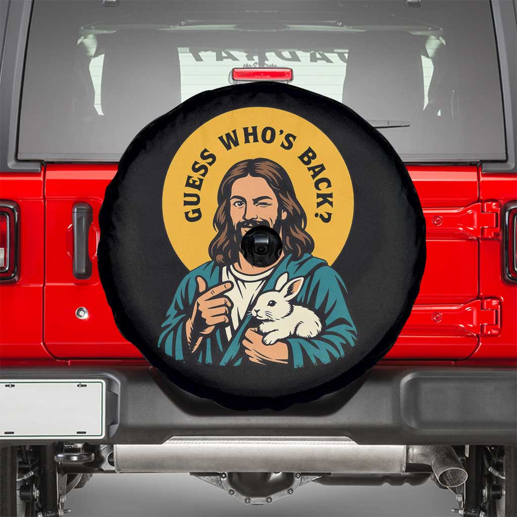 Guess Who is Back Funny Christian Easter Spare Tire Cover Winking Jesus with Lamb Cute Resurrection Humor Gift TS02 Black Print Your Wear