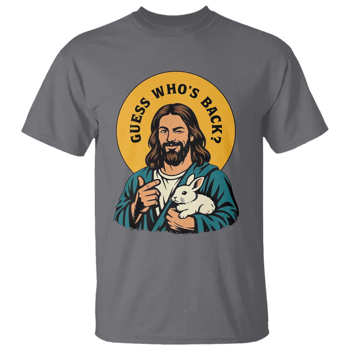 Guess Who is Back Funny Christian Easter T Shirt Winking Jesus with Lamb Cute Resurrection Humor Gift TS02 Charcoal Print Your Wear