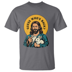 Guess Who is Back Funny Christian Easter T Shirt Winking Jesus with Lamb Cute Resurrection Humor Gift TS02 Charcoal Print Your Wear