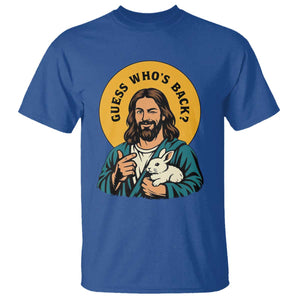 Guess Who is Back Funny Christian Easter T Shirt Winking Jesus with Lamb Cute Resurrection Humor Gift TS02 Royal Blue Print Your Wear