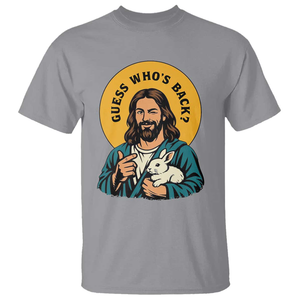 Guess Who is Back Funny Christian Easter T Shirt Winking Jesus with Lamb Cute Resurrection Humor Gift TS02 Sport Gray Print Your Wear