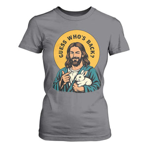 Guess Who is Back Funny Christian Easter T Shirt For Women Winking Jesus with Lamb Cute Resurrection Humor Gift TS02 Charcoal Print Your Wear