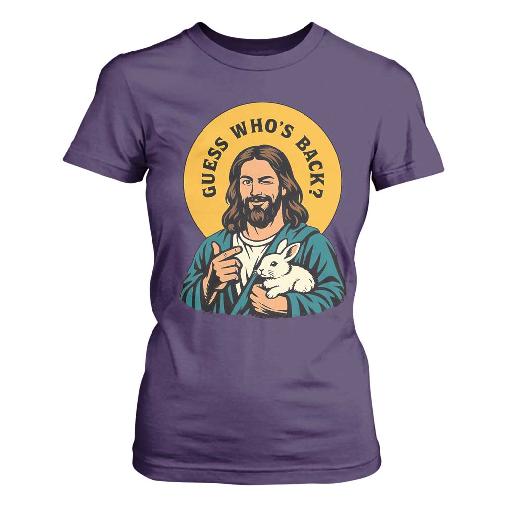 Guess Who is Back Funny Christian Easter T Shirt For Women Winking Jesus with Lamb Cute Resurrection Humor Gift TS02 Purple Print Your Wear