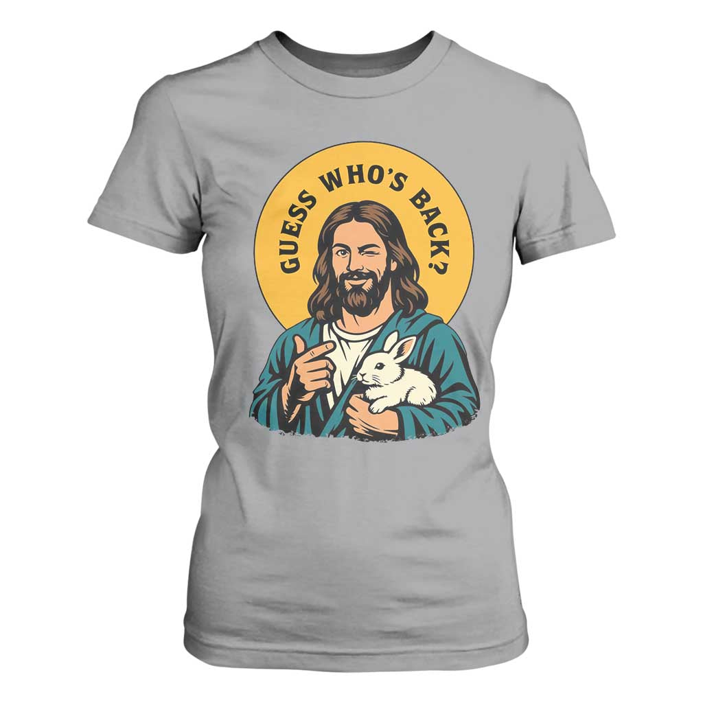 Guess Who is Back Funny Christian Easter T Shirt For Women Winking Jesus with Lamb Cute Resurrection Humor Gift TS02 Sport Gray Print Your Wear