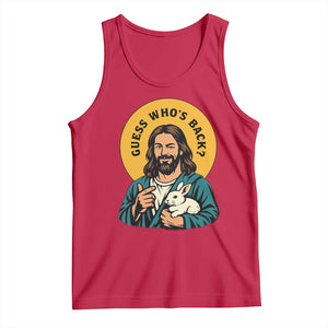 Guess Who is Back Funny Christian Easter Tank Top Winking Jesus with Lamb Cute Resurrection Humor Gift TS02 Red Print Your Wear
