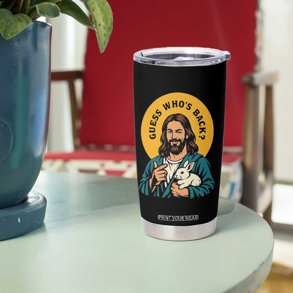 Guess Who is Back Funny Christian Easter Tumbler Cup Winking Jesus with Lamb Cute Resurrection Humor Gift TS02 Print Your Wear