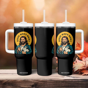 Guess Who is Back Funny Christian Easter Tumbler With Handle Winking Jesus with Lamb Cute Resurrection Humor Gift TS02 Print Your Wear