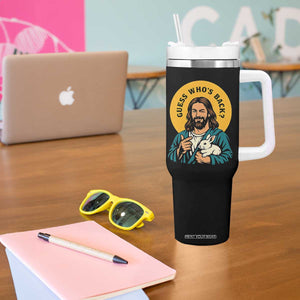 Guess Who is Back Funny Christian Easter Tumbler With Handle Winking Jesus with Lamb Cute Resurrection Humor Gift TS02 Print Your Wear