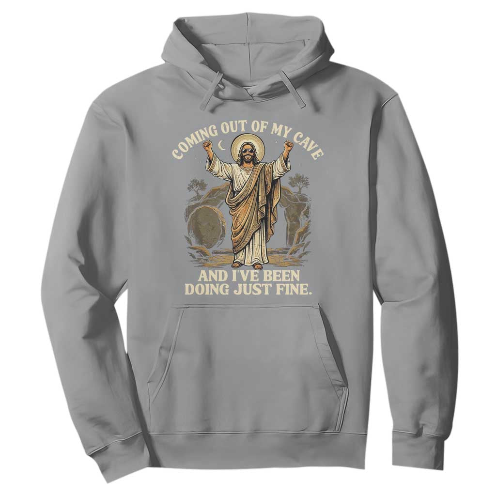 Coming Out Of My Cave Christian Easter Hoodie Risen Jesus Tomb Scene Inspirational Faith Message Gift TS02 Sport Gray Print Your Wear